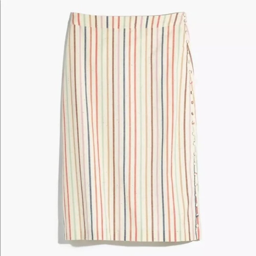 Madewell Button Slit Midi Skirt in Flecked Rainbow Stripe